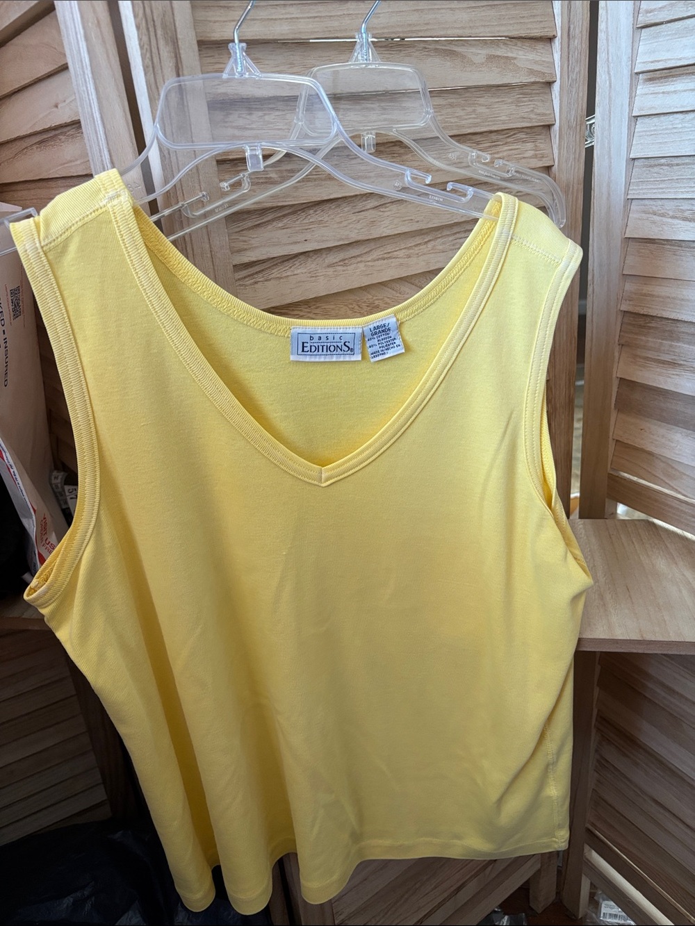 Basic Editions Yellow V-Neck Tank Large